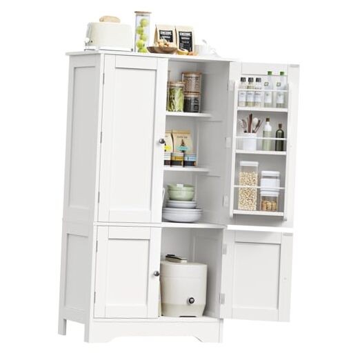 43H Pantry Cabinet with 4 Doors & 6 Adjustable Shelves for Kitchen Storage