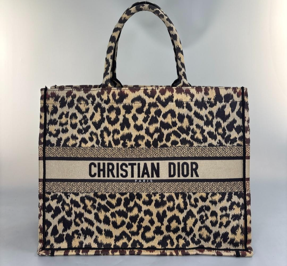 Dior Large Leopard Canvas Book Tote Bag Authentic Women's