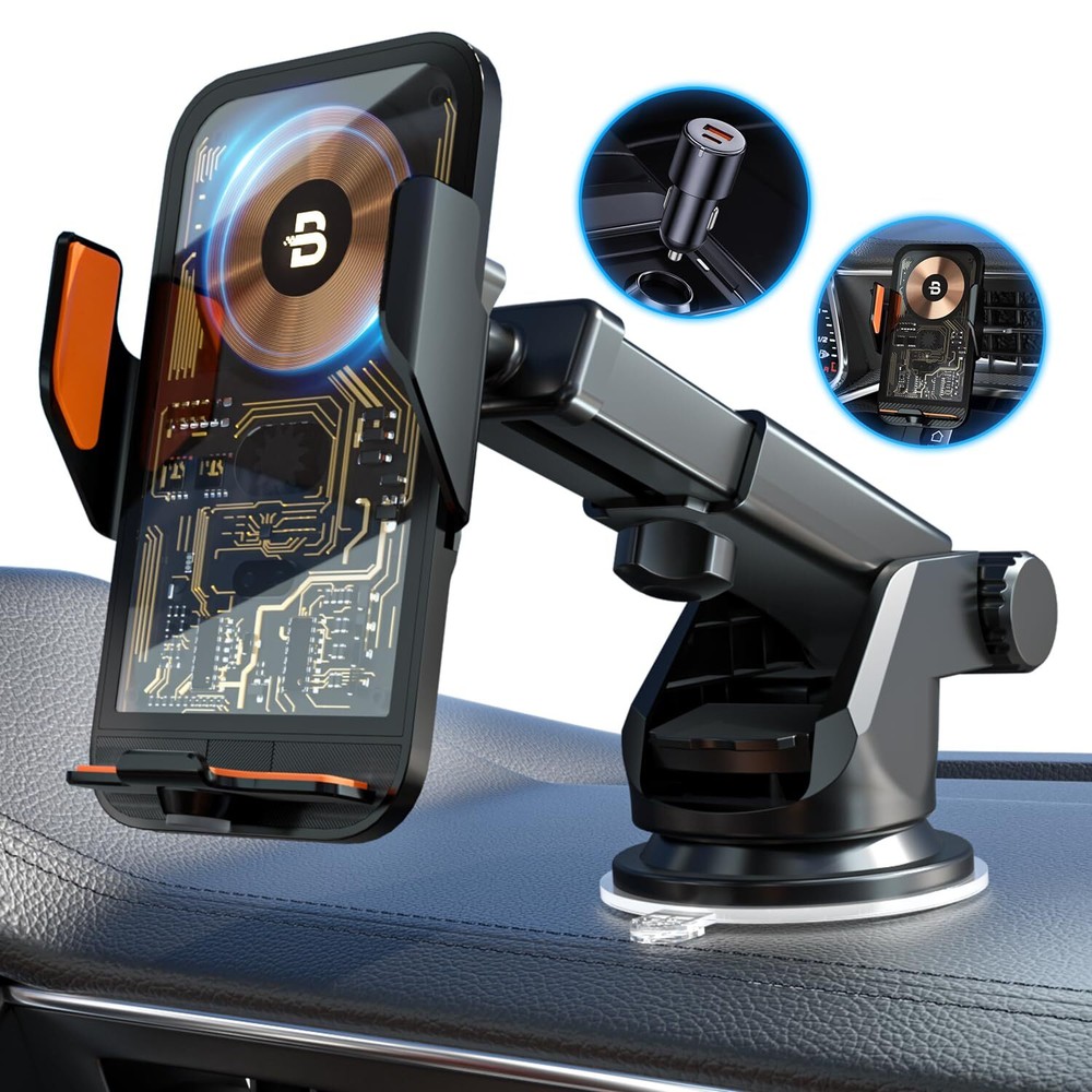 Wireless Car Charger, 15W Fast Charging Phone Holder 3 in 1 Smart Auto Sensor...