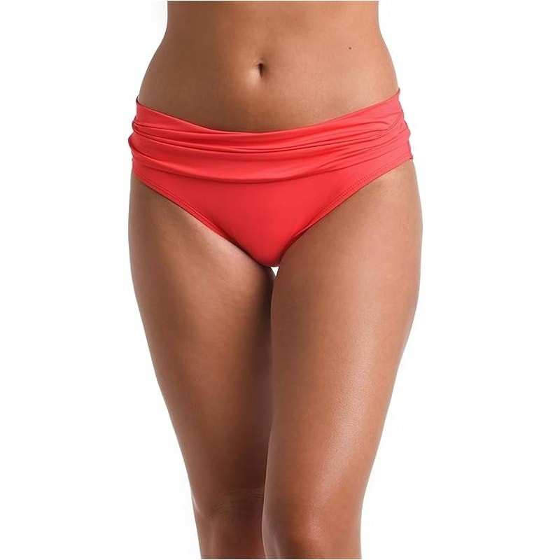 La Blanca Women Guava Red Island Goddess Shirred Band Hipster Swim Bottom US 10