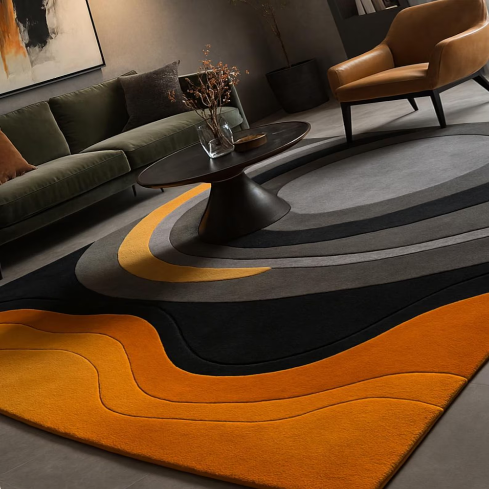 Hand Tufted 100% New Zealand Wool Area Rug: Burnt Orange, Modern Abstract Layere
