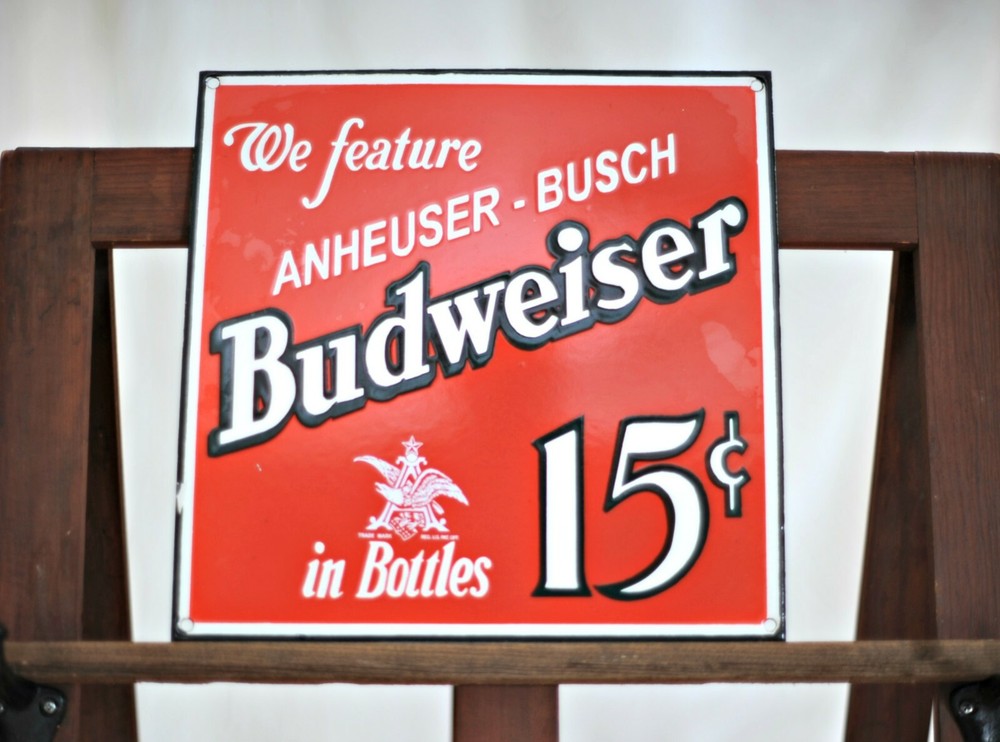 Budweiser Beer Porcelain Sign Soda Pop Fountain Gas Garage Oil 12