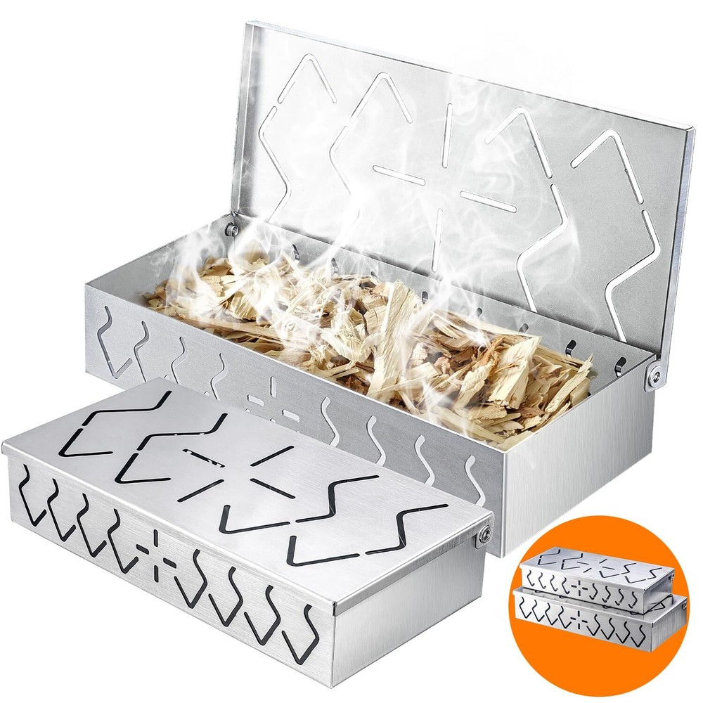 Smoker Boxes for Gas Grilling: 2 Pack Stainless Steel Smoke Boxes for Gas Gri...