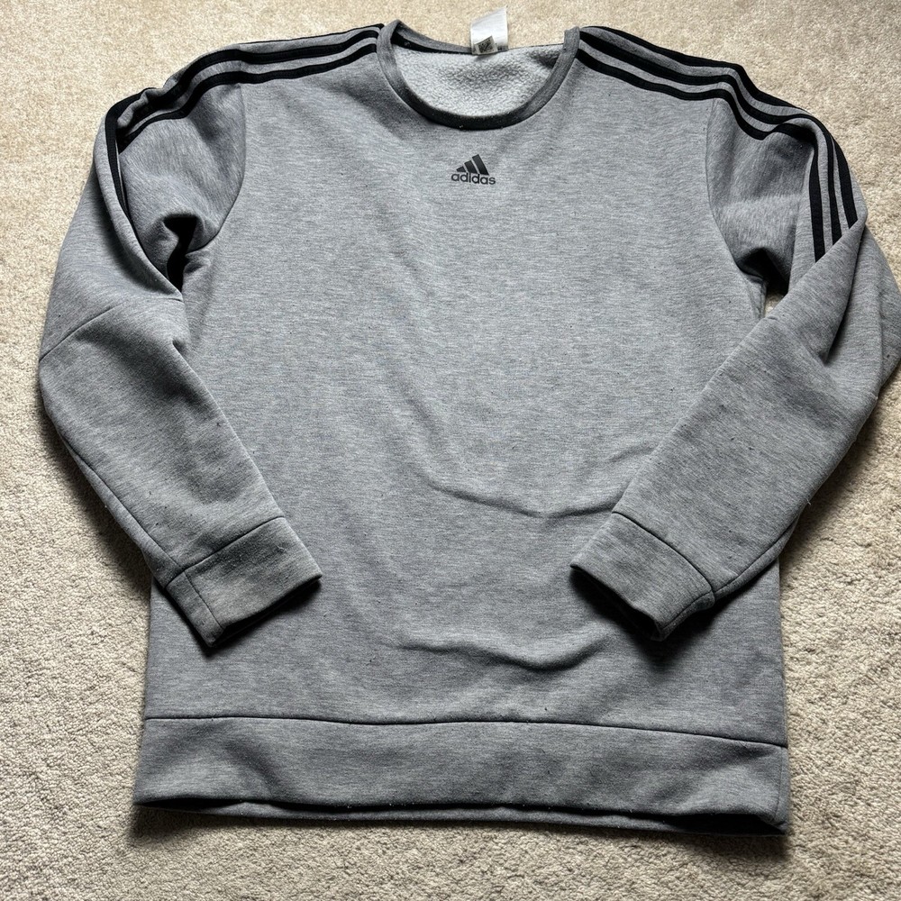 Adidas Sweatshirt Mens Medium Gray Crewneck Pullover Classic 3-Stripes