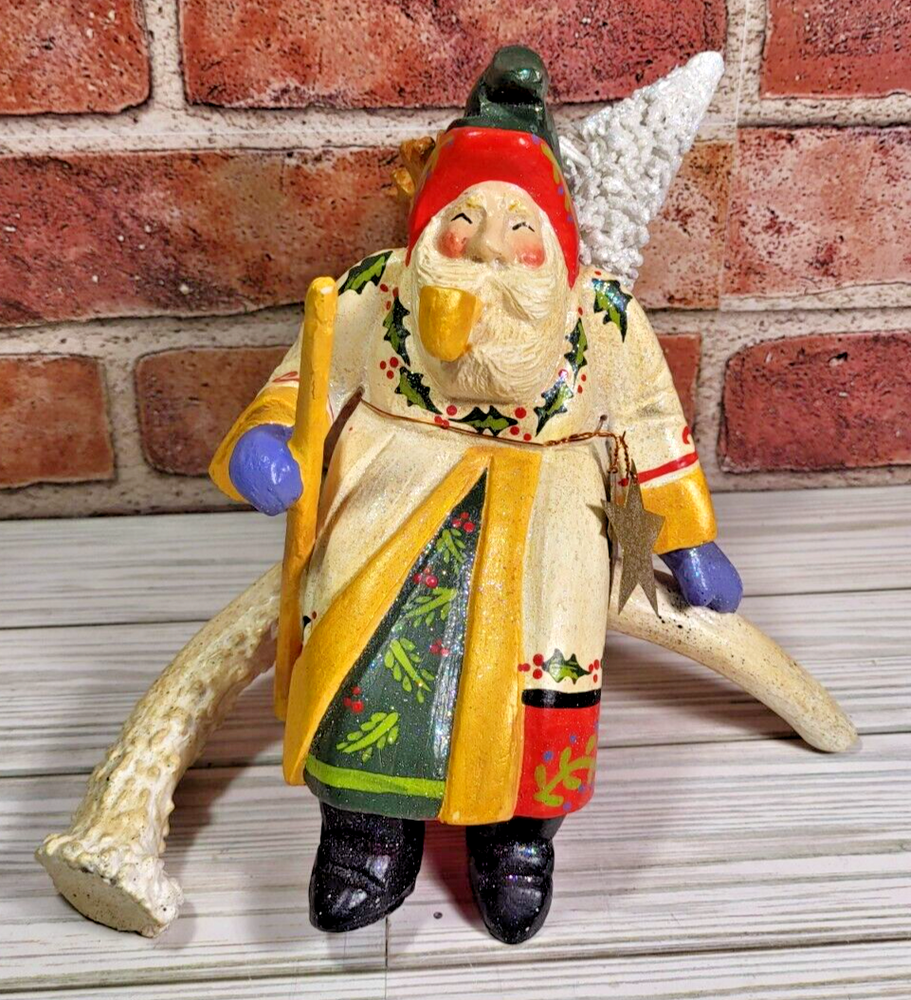 Vintage Old Man Time, Christmas Santa Antler House Of Hatten, 7” Hand Painted