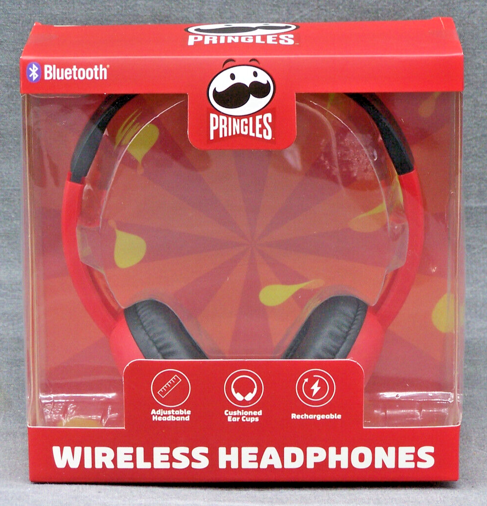 Pringles Wireless Red Bluetooth Headphones with Rechargeable Battery and Cushioned Ear Cups