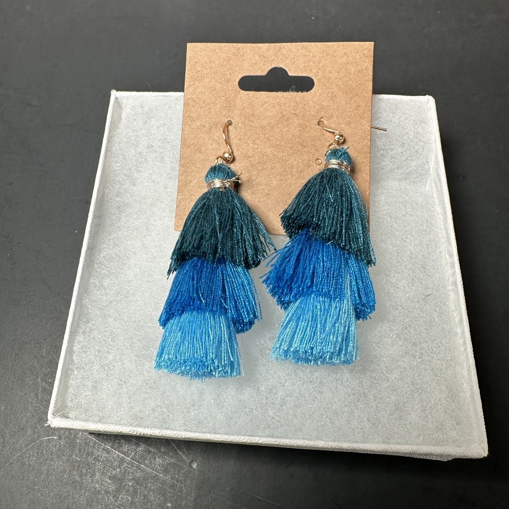 Three-Layer Three Color Tassel Earrings 2 Inch Long - Never worn - Comes w/ Box
