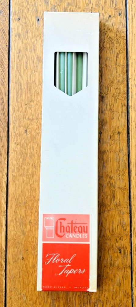 Vintage Pale Green Flower Taper Candles 15 Inch NIB Set of 11 Unused Skinny Dripless Turquoise