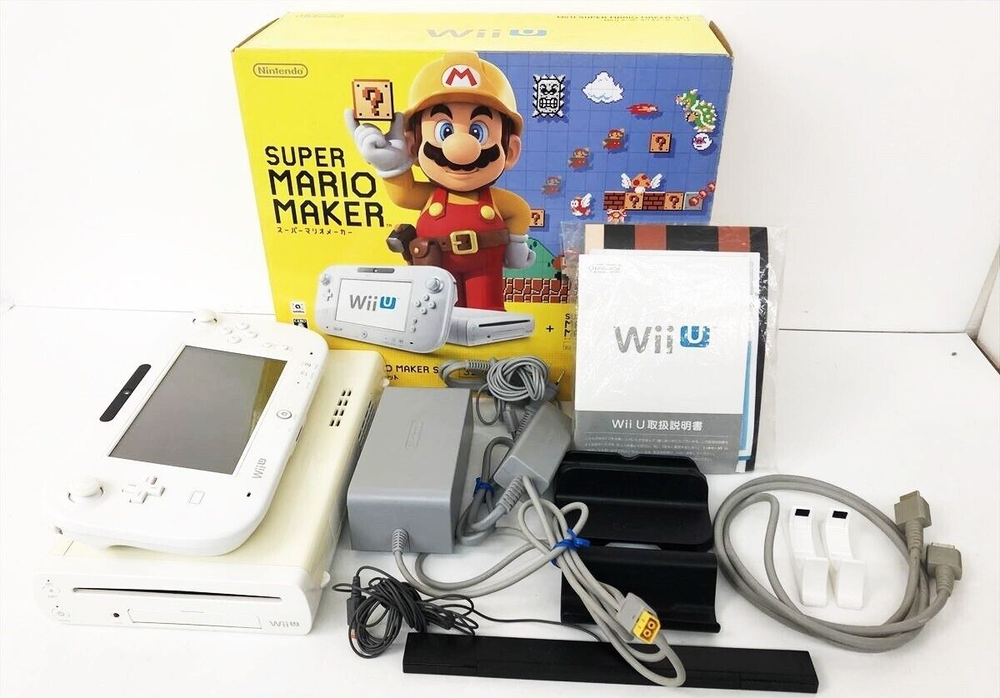 For Parts Repair Nintendo Wii U Super Mario Maker Console Set White Not tested