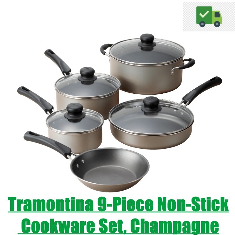 Tramontina 9-Piece Non-Stick Cookware Set in Champagne Finish