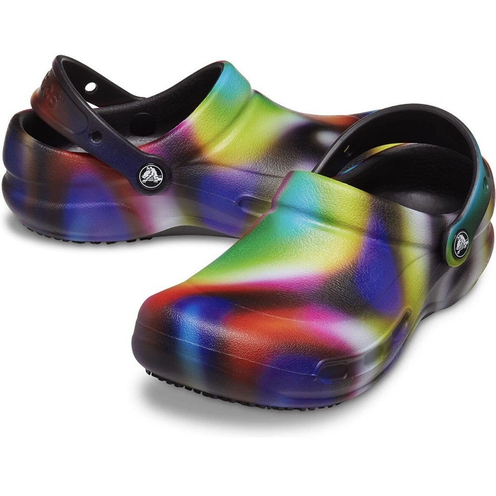 Crocs Bistro Graphic Slip Resistant Clog Neon Tie Dye Work Men’s Size 13 NEW