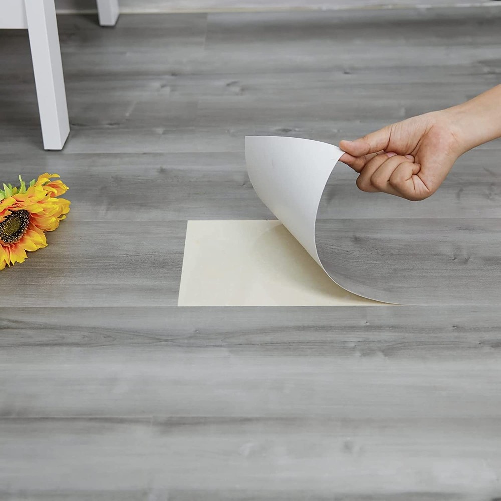 Peel and Stick Floor Tile, 10-Pack 15 Sq.Ft, Natural Grey Wood Grain Look, Se...