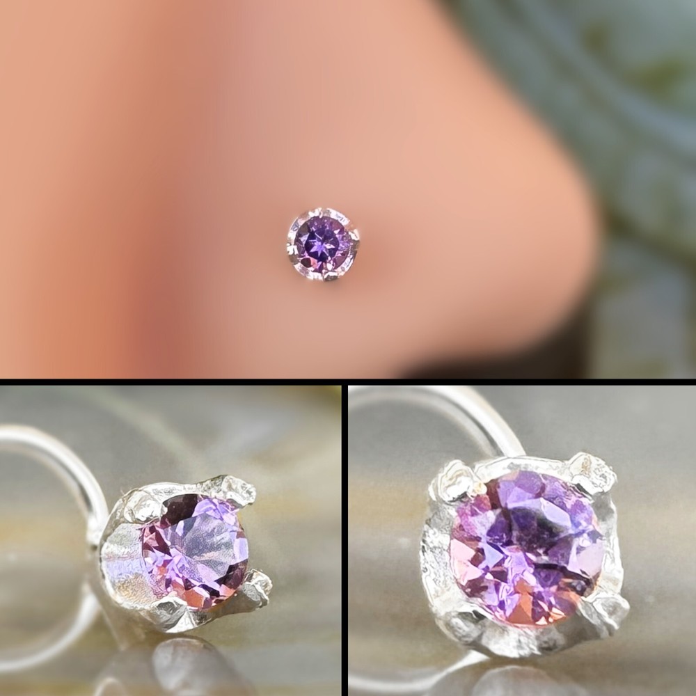 Sterling Silver 925 Nose Ring Stud, Purple Amathyst NOSE STUD Piercings