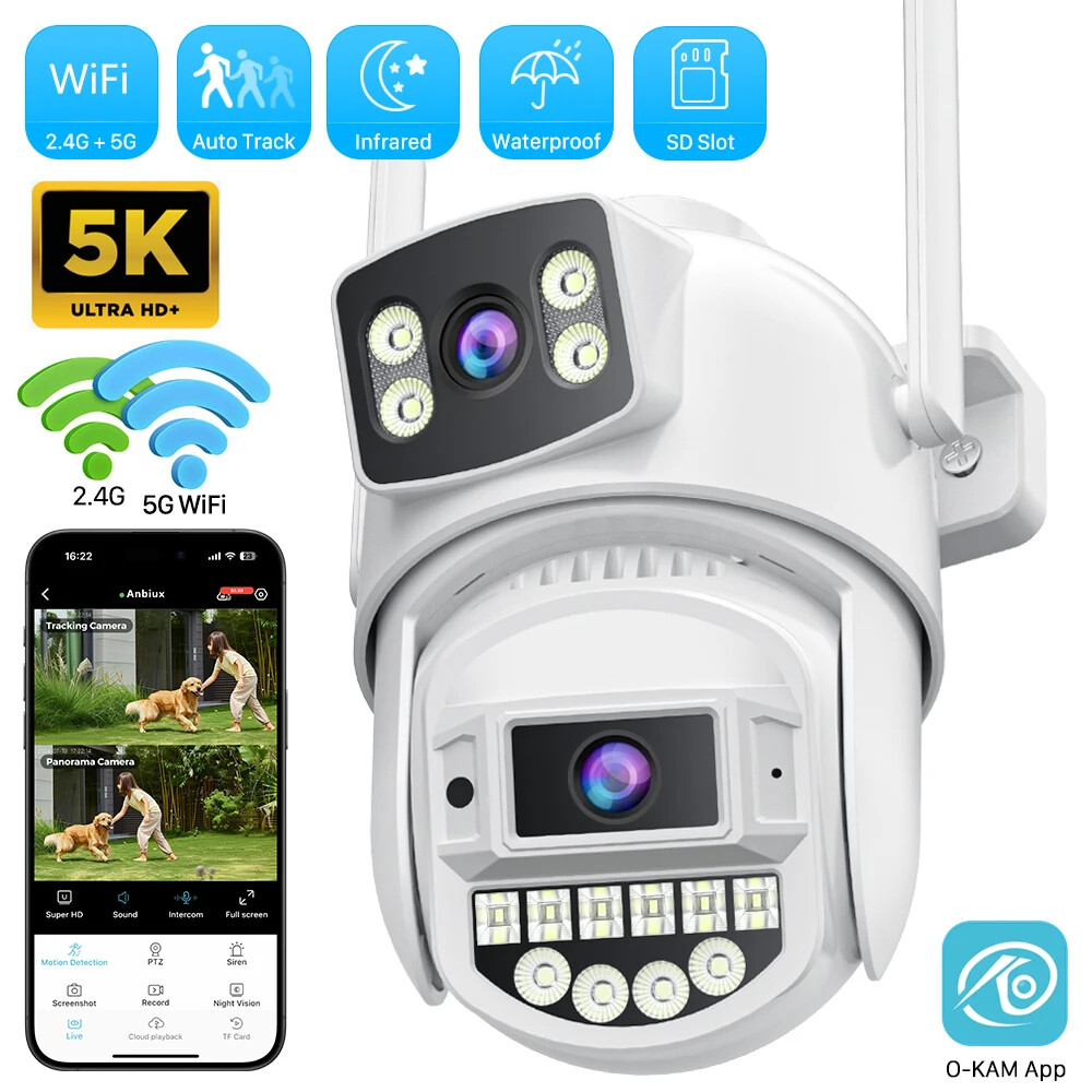 8MP 4K PTZ WiFi Dual Lens Camera with 10MP 5K AI Human Detection and Dual Screen