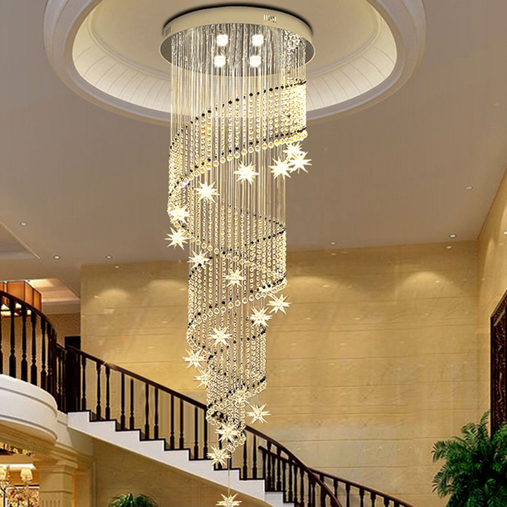 LED Modern K9 Crystal Chandelier Light Ceiling Villa Stairs Lighting Fixture