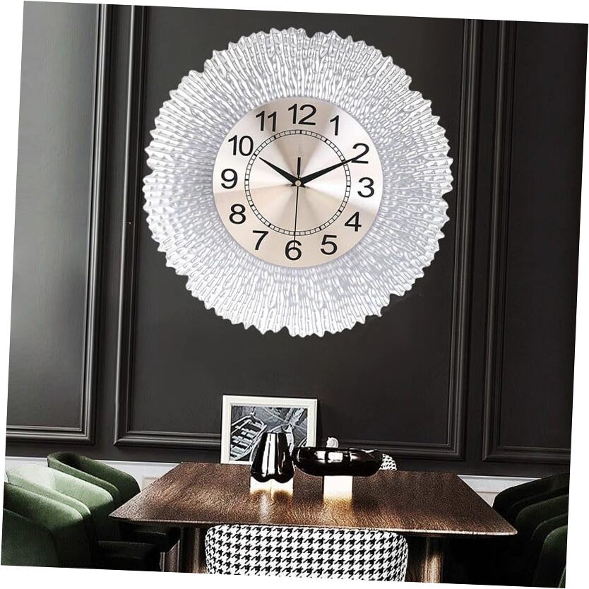 Silent Non-Ticking 16Inch Silver Petal Iron Wall Clock with 3D Design  