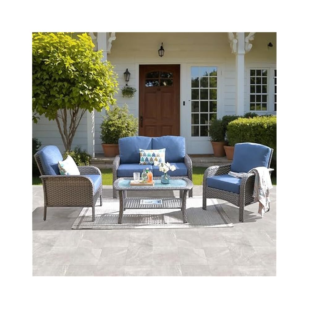 Outdoor Wicker Sofa with Table, Enjoy Leisure Time with Family & Friends