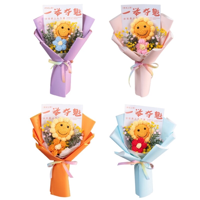 Crochet Flowers Bouquets Handmade Knitted Bouquets Artificial Flower for Gift