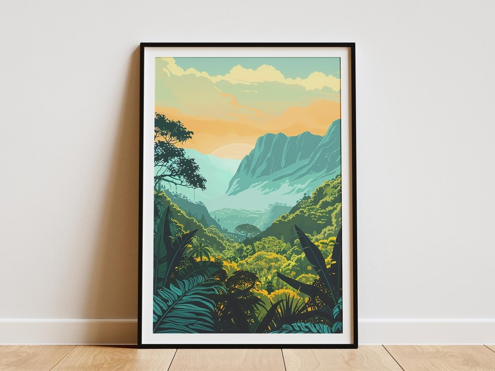 Jungle Mountain Landscape Poster Botanical Tropical Art Print Minimalist Wall