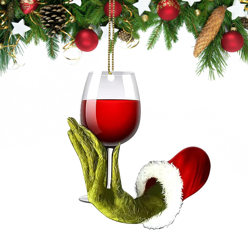 Funny Wine Cup Christmas Ornament 2024 - Acrylic Tree Decoration for Wine Lovers