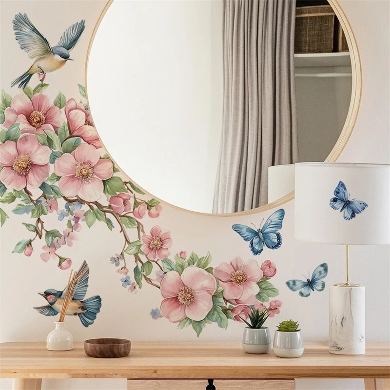 Removable Flower Tree Branch Decals Animal Birds Wall Sticker Vinyl Home Decor