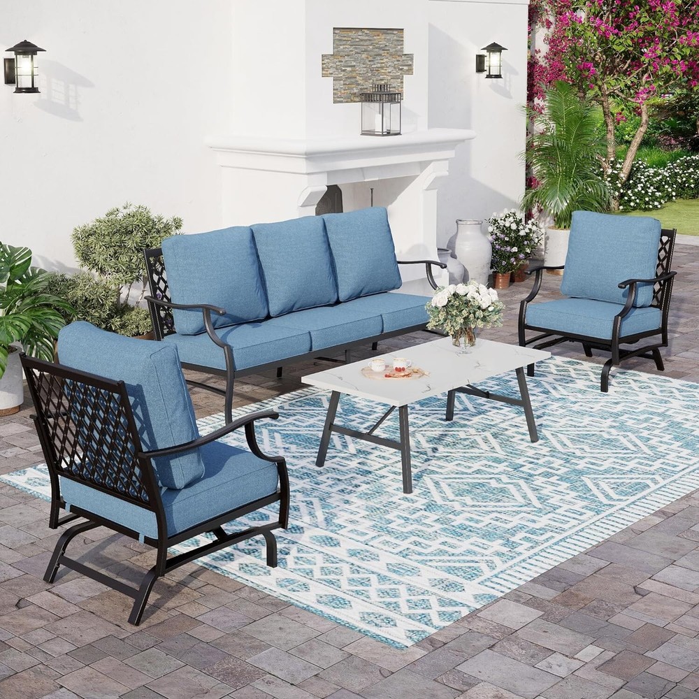 Patio Furniture Set Conversation Set Outdoor Furniture Sofa Set Metal 4 Pcs