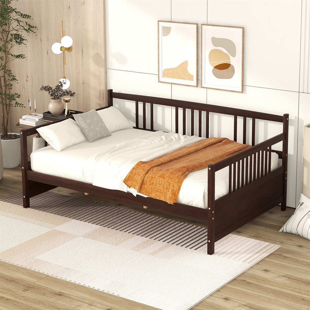 Full Size Daybed Frame with Wood Slats Sofa Bed for Bedroom Furniture US-image