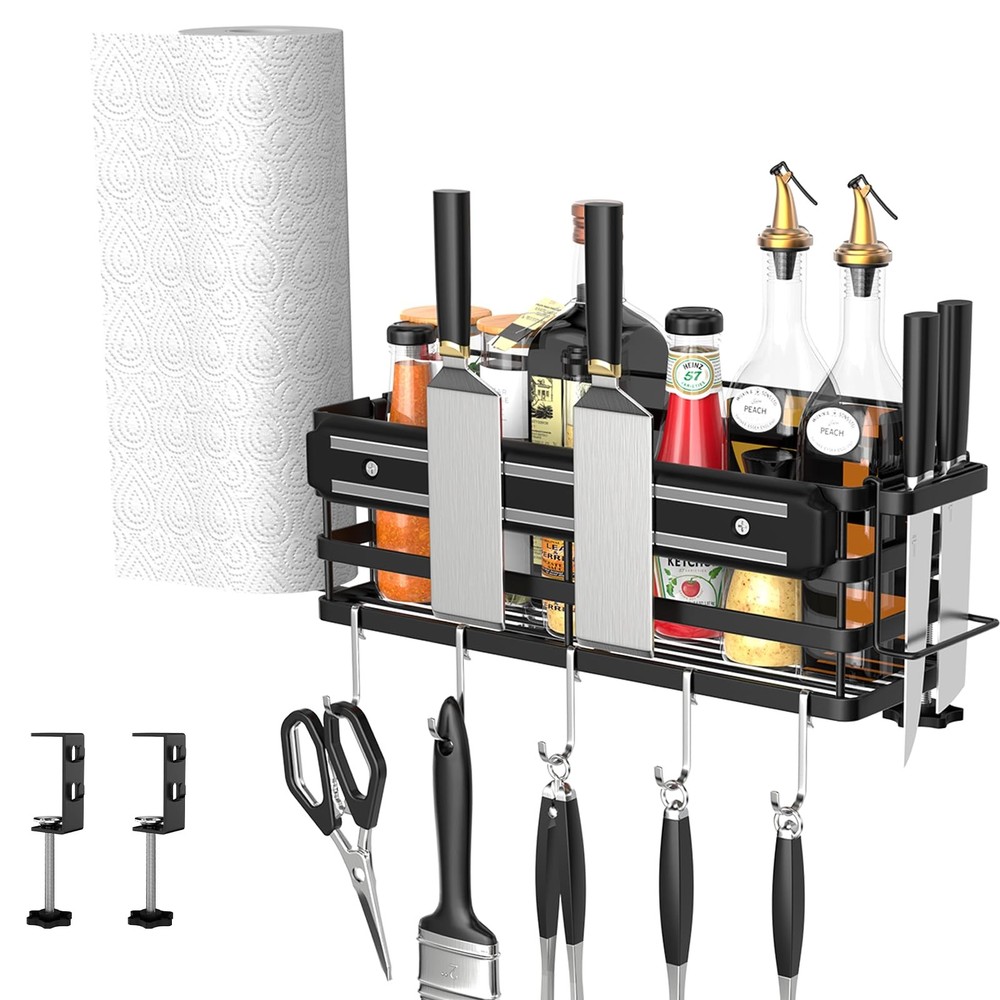 No Drilling Griddle Caddy for Blackstone Griddles with Paper Towel Holder and Hooks