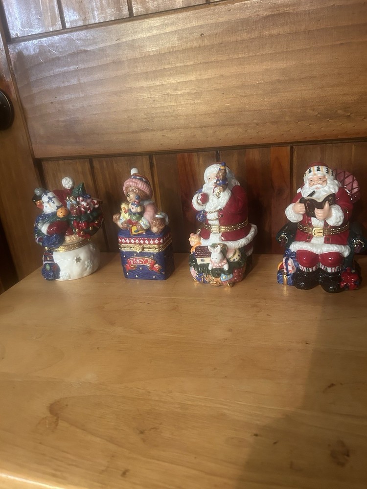 Tradition Hinged Keepsake Boxes Set Of 4 Snowman, bear, 2- Santa’s Trinket Box