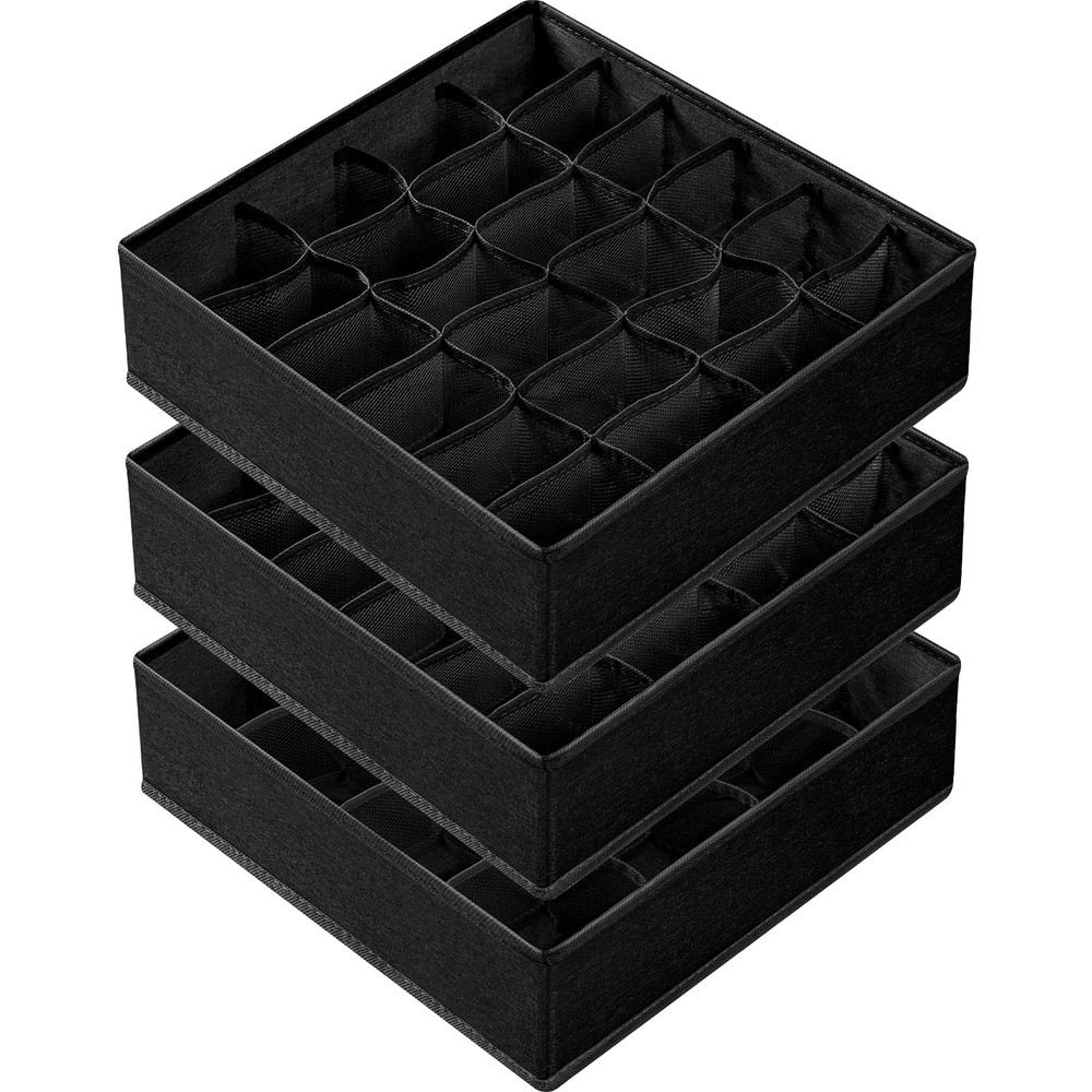3 Pack Sock Underwear Organizer Dividers with 64 Cells Foldable Fabric Cabinet Storage