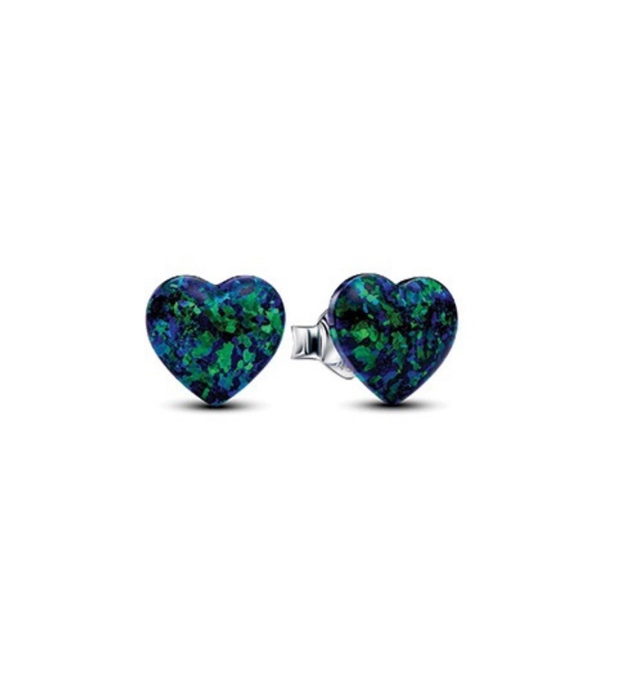 Pandora Moments Lab-Created Opal Green Heart Stud Earrings 293356C01 New