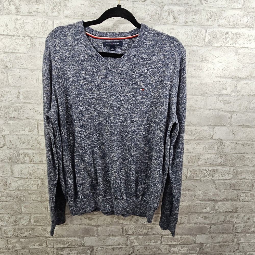 Tommy Hilfiger Sweater Mens Size M Blue Long Sleeve V Neck Cotton Pullover