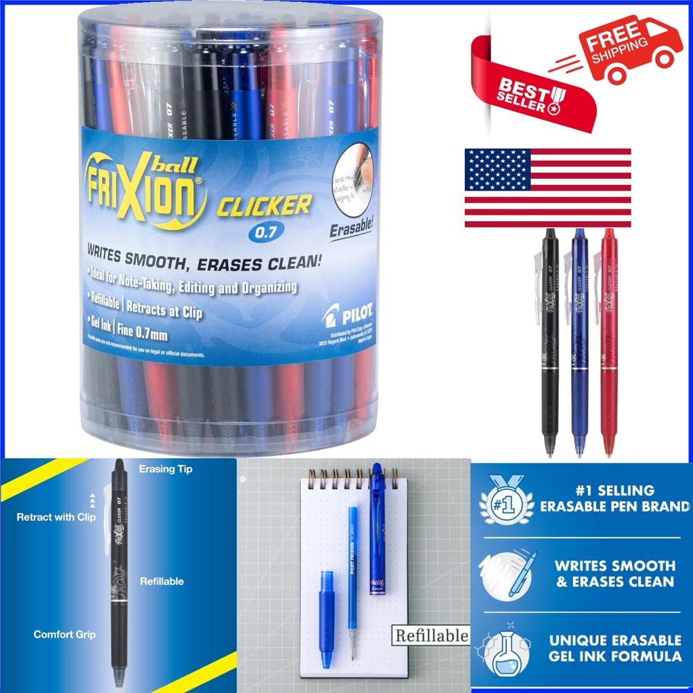 Fine Point 0.7mm FriXion Clicker Gel Pens – 36 Pack, Effortless Erasing in Style