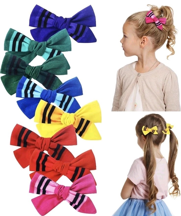 Colorful Crayon Rainbow Bow Hair Clips Set of 8 for Back to School-image