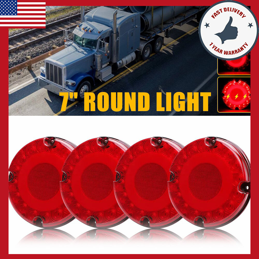 7in Round Red LED Tail Brake Turn Signal Light for Bus Truck Trailer 4PCS