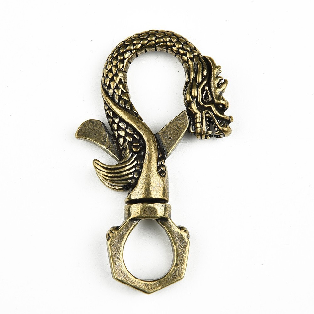Brass Dragon Mini Statue Keychain Desk Ornament for Home Office Decor