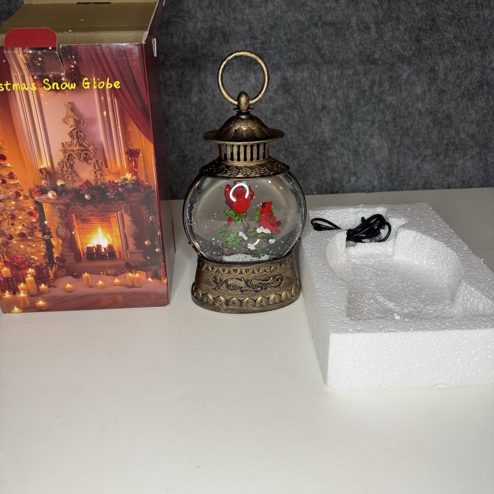 Cardinal Christmas Snow Globe Lantern With Built-In Lights And Cord