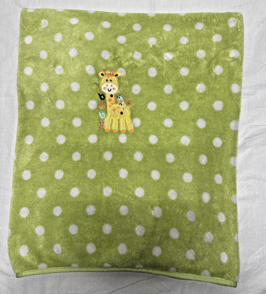Garanimals Blanket Green White Polka Dots Giraffe Bird Polyester Soft Plush
