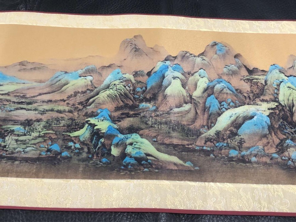 Hanging Scroll Chinese Silk Art  Fan Set