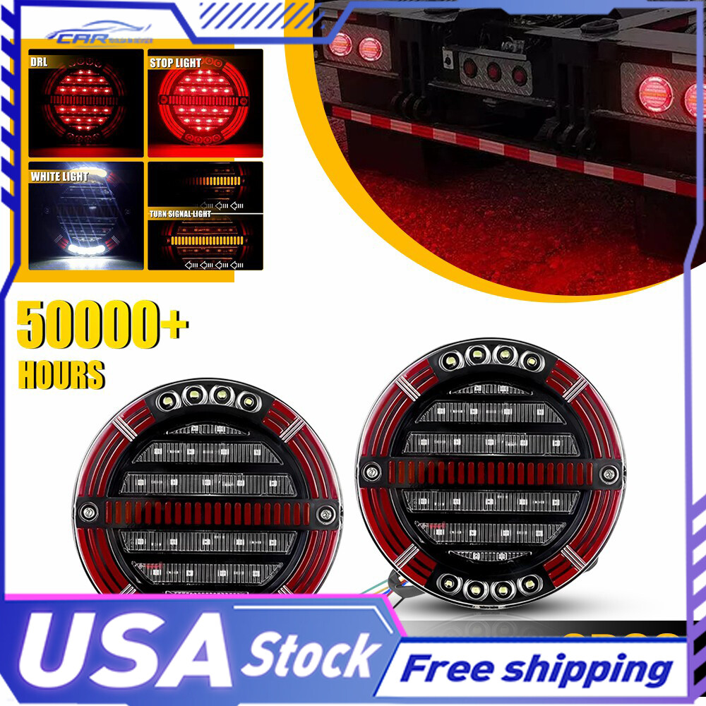 5.5-Inch 2X Round LED Tail Light for Truck Trailer with Turn Stop Signal and Rear Brake Function