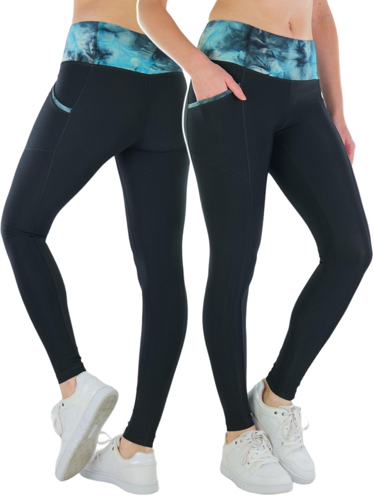 Black Turquoise Tie-Dye Women’s Space Print Ankle Leggings Size Small