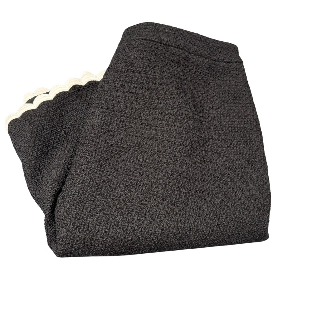 Talbots Skirt Womens 10 Black Tweed White Scallop Hem Side Zip Cotton Classic