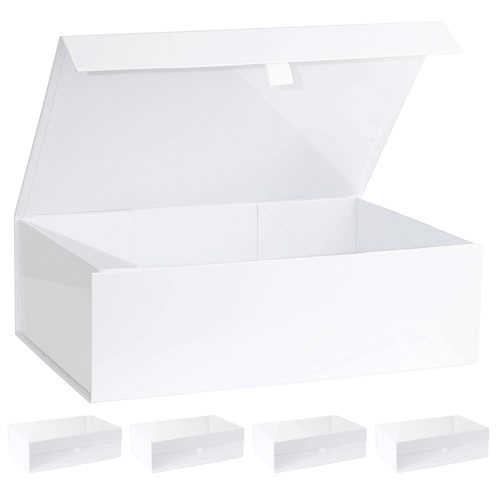 5 Pack White Magnetic Closure Gift Box 10.5x7x3 Rectangle Storage Case