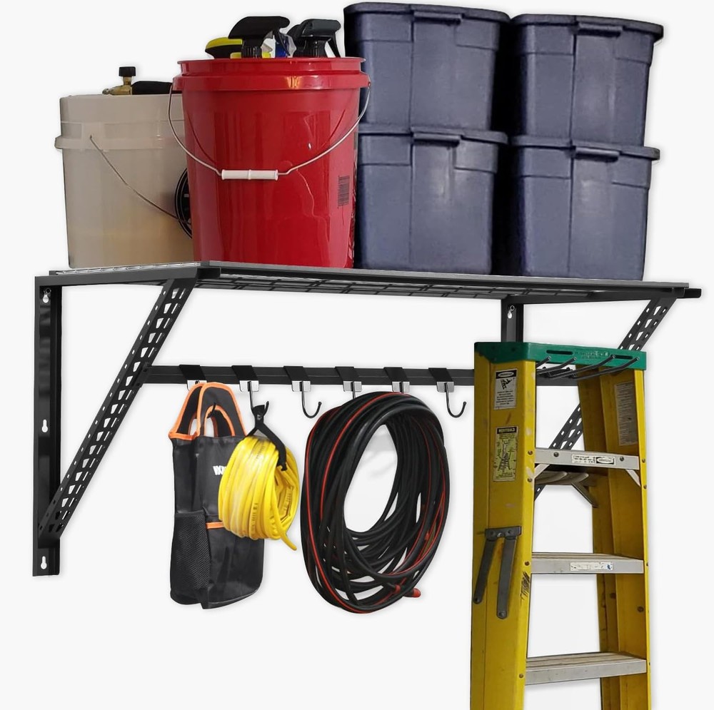 Heavy Duty 2x4ft Garage Wall Shelf with 8 Adjustable Mounting Brackets for Storage