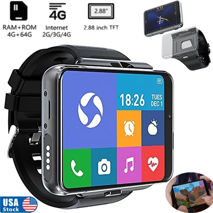 4G Smartwatch for Men with 2.88 Touchscreen 4GB+64GB Android iOS Compatible