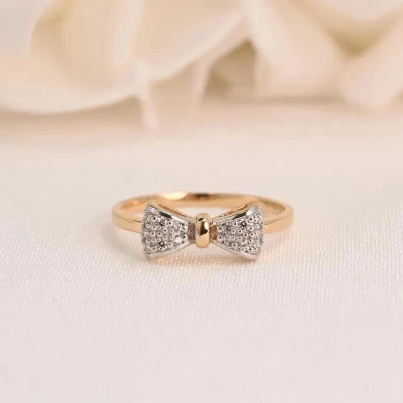 1.20Ct Round Cut Simulated Diamond Bow Shape Wedding Ring 14k Yellow Gold Plated