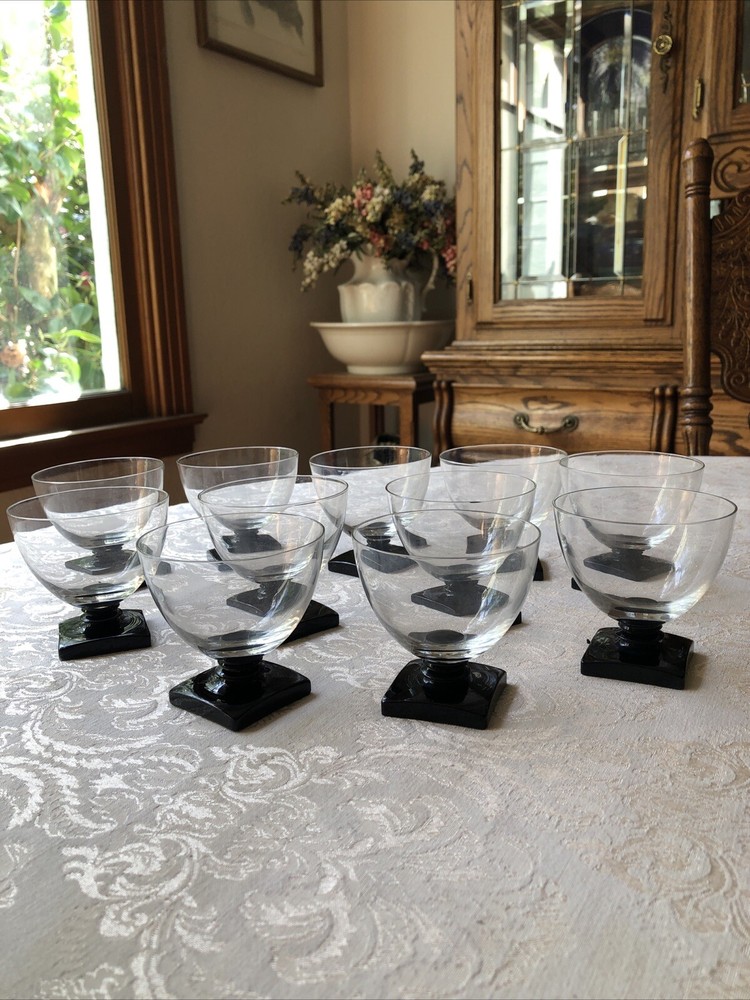 Vintage Fostoria George Sakier 4020 Black Ebony Footed Liquor Sherbet Glasses Set of 11