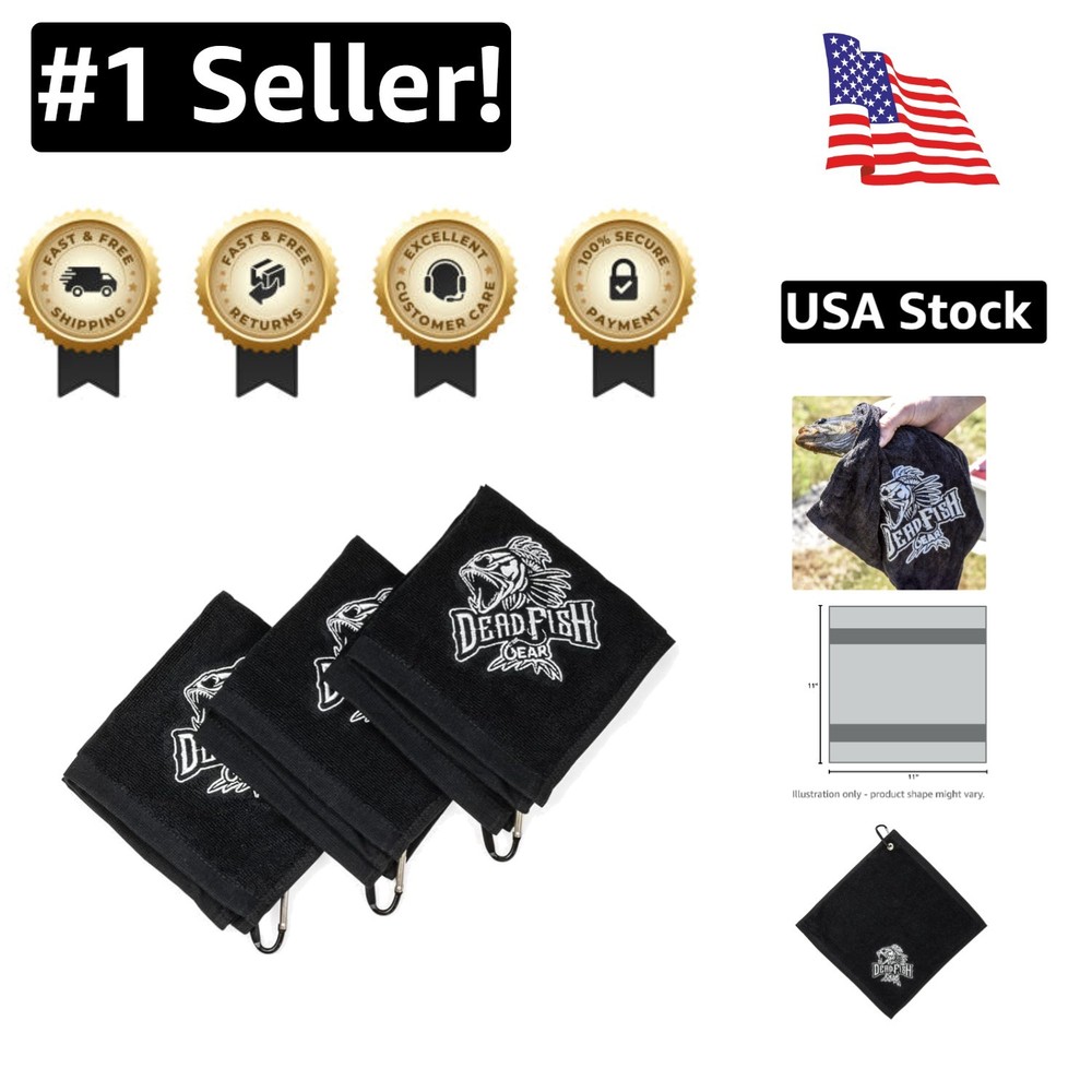 Deadfish Fishing Towels 3-Pack with Clip for Hands-Free Convenience