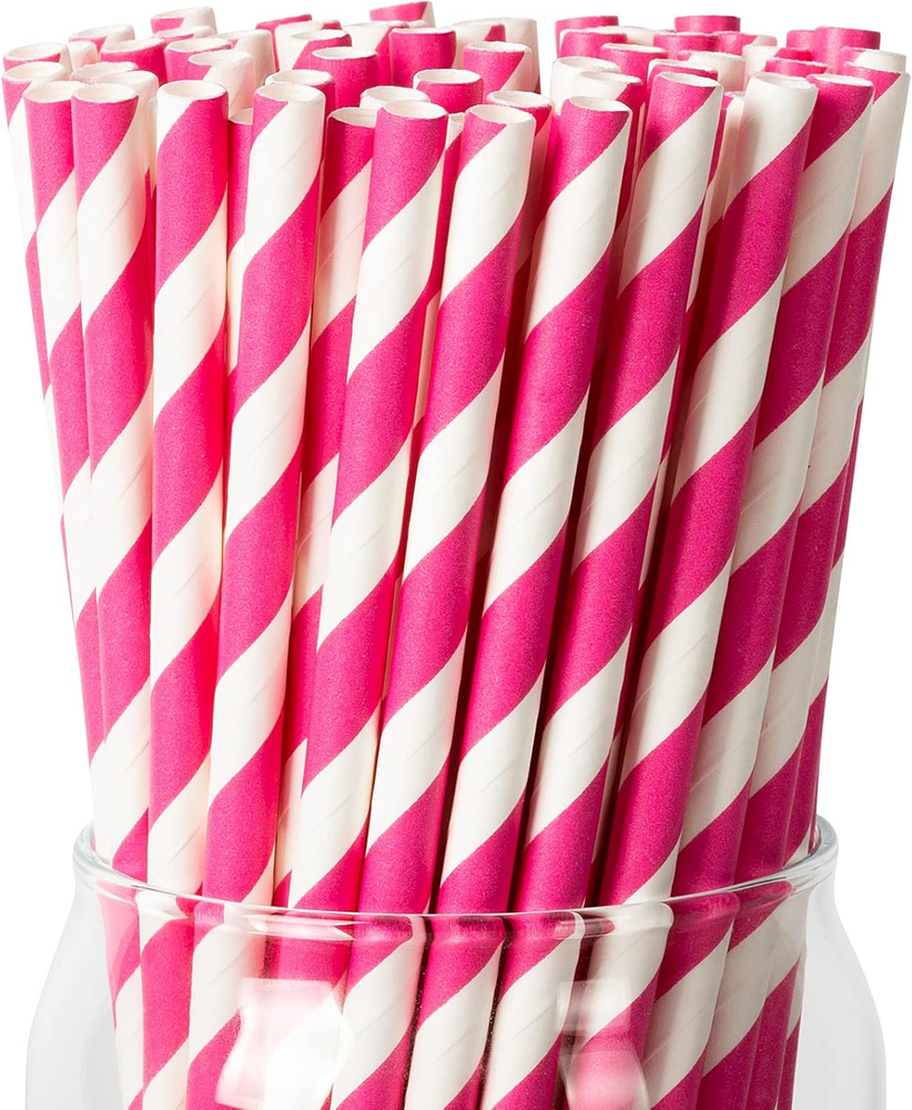 [100 Pack] Pink Straws, Pink Paper Straws for Drinking, Pink Straws Disposable a
