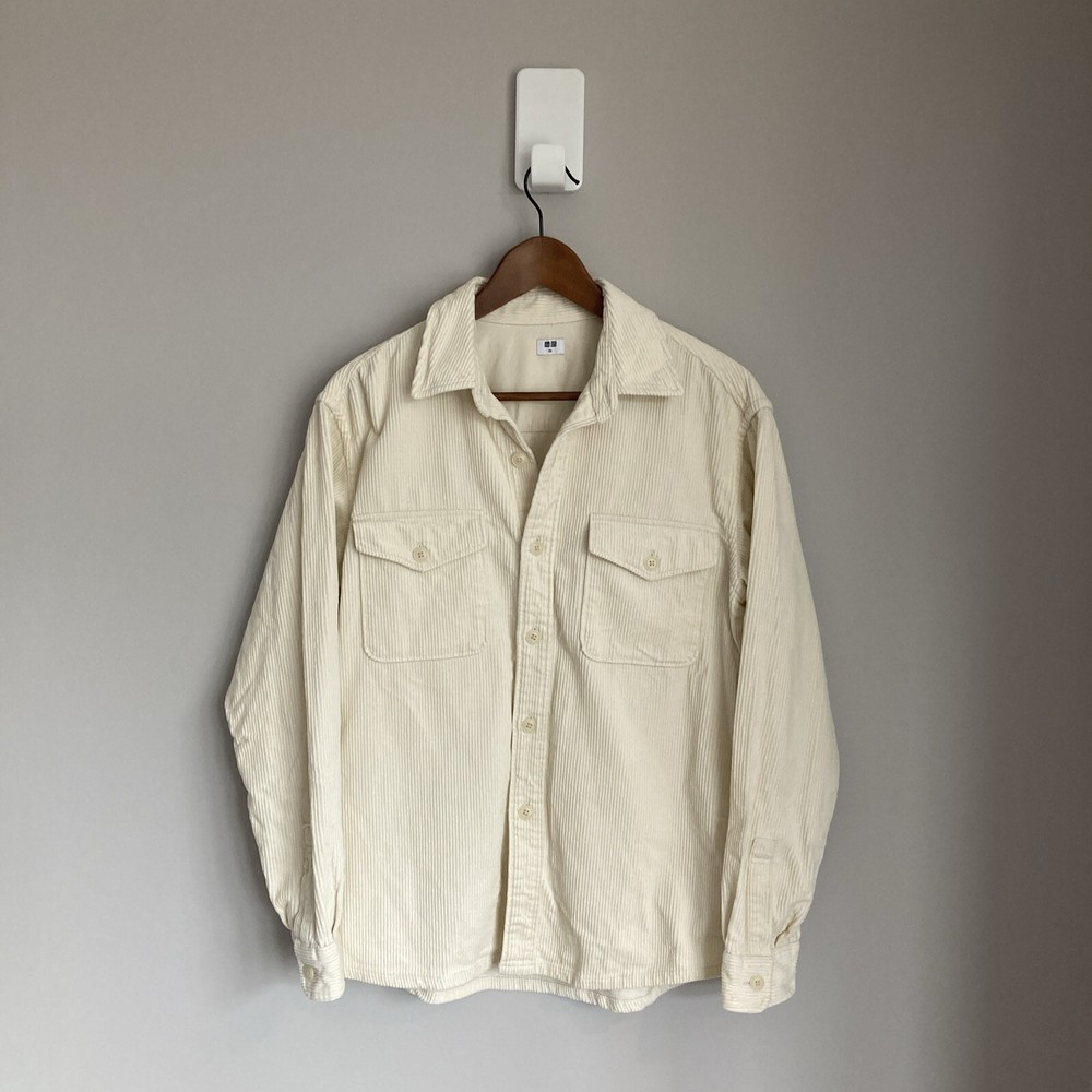 Uniqlo Corduroy Overshirt Mens XS Pockets Jumbo Cord Cream Chunky Chore Oversize